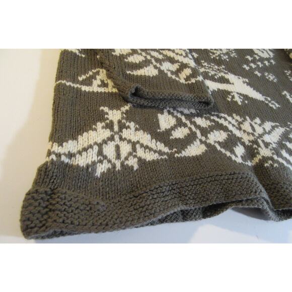Nomadic Traders Christmas Deer Snow Trees Sweater 100% Wool Olive White Women L - Picture 4 of 7